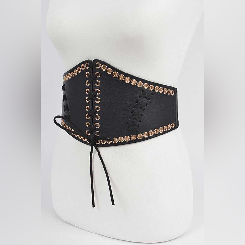 Black Vintage Wide Waist Leather Harness Corset Statement Belt - Picture 7 of 7